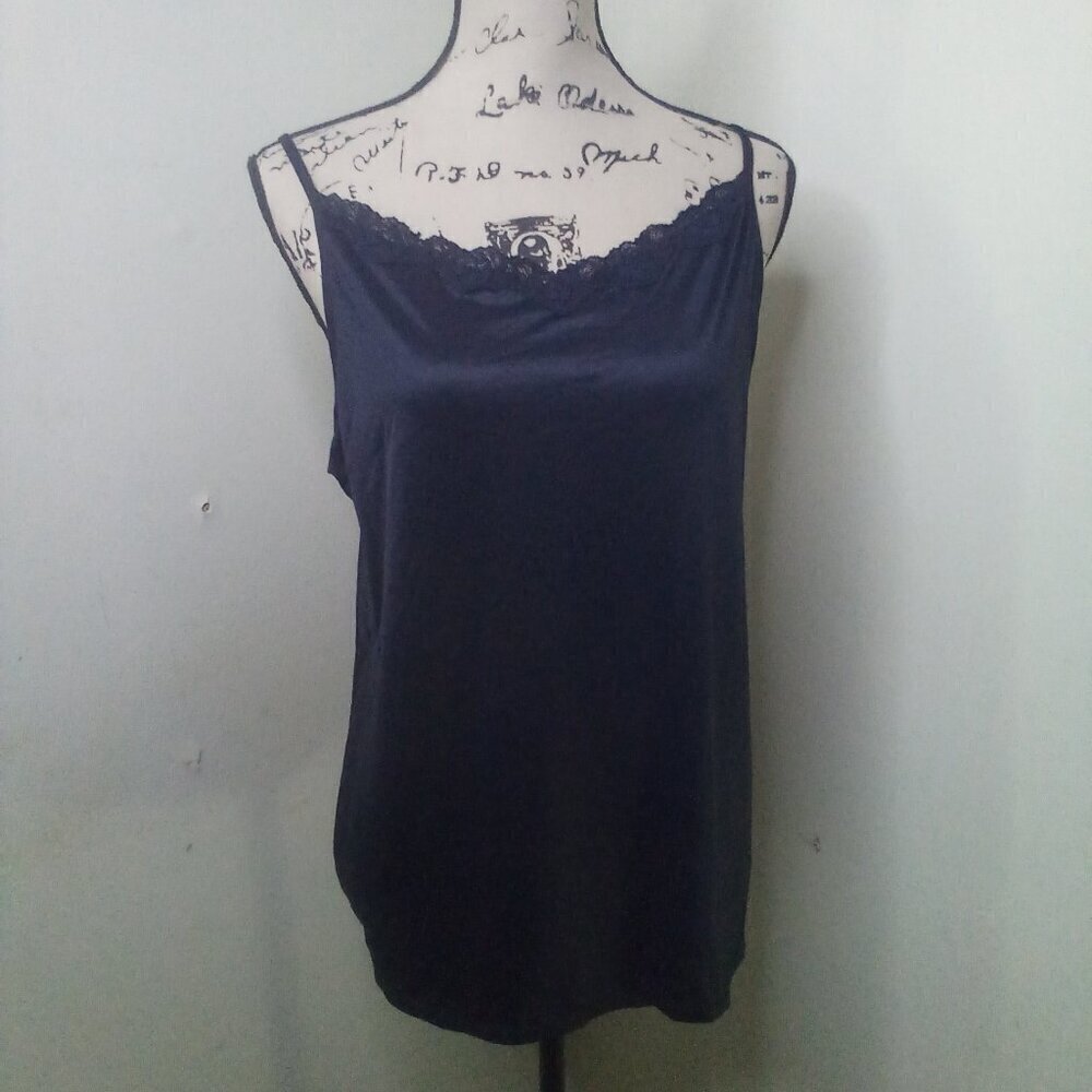Vanity Fair Camisole Tank Top Women 4XL Lace Trim Sleeveless Black